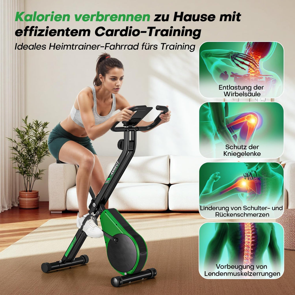 Heimtrainer Fahrrad Klappbar, VANNECT Hometrainer Fahrrad Klappbar, Ergometer Heimtrainer mit 16 Stufen Magnetwiderstand, Herzfrequenzsensor, LCD-Monitor & Komfort-Sitz für Zuhause & Büro, bis 150kg