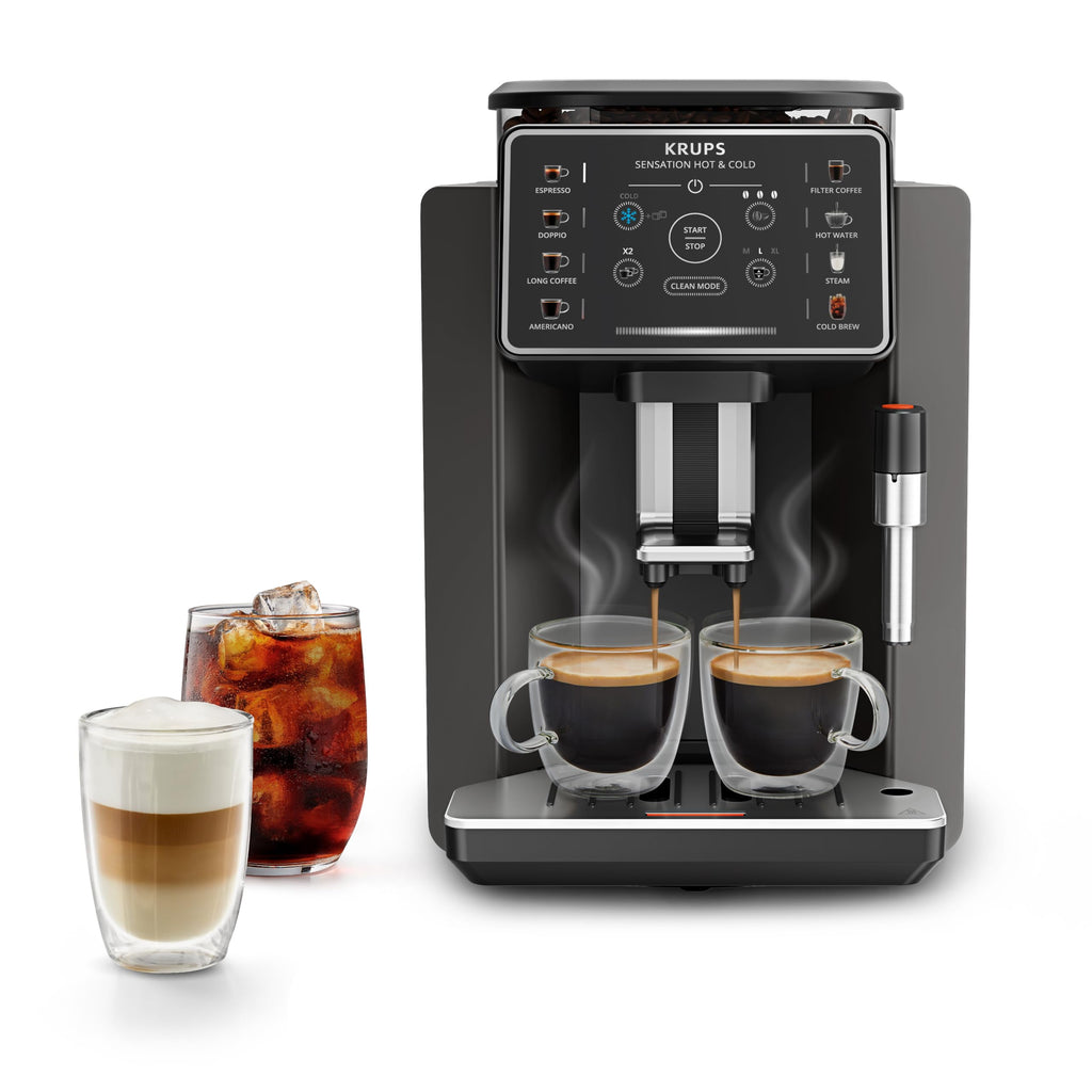 KRUPS Sensation Elite Kaffeevollautomat, 24 Heiß- und Kaltgetränke 2,8-Zoll-Bildschirm, Milk Maestro Technologie, Cold Brew Aroma Technologie, individualisierbare Favoriten, EA917EE0
