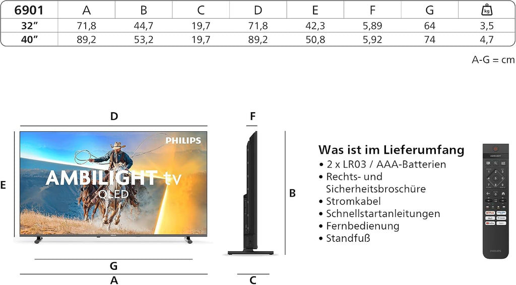PHILIPS Ambilight TV 32PQS6901/12 32 Zoll FHD QLED Smart-TV