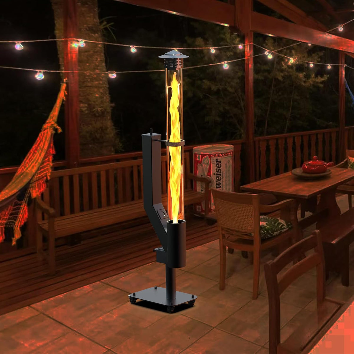 Outdoor Pellet Fire Bowl - Spiral Swirling Flame Column with Glass Tube Provides a Cozy Atmosphere on Patio and Garden, Ideal for Backyard and Camping
