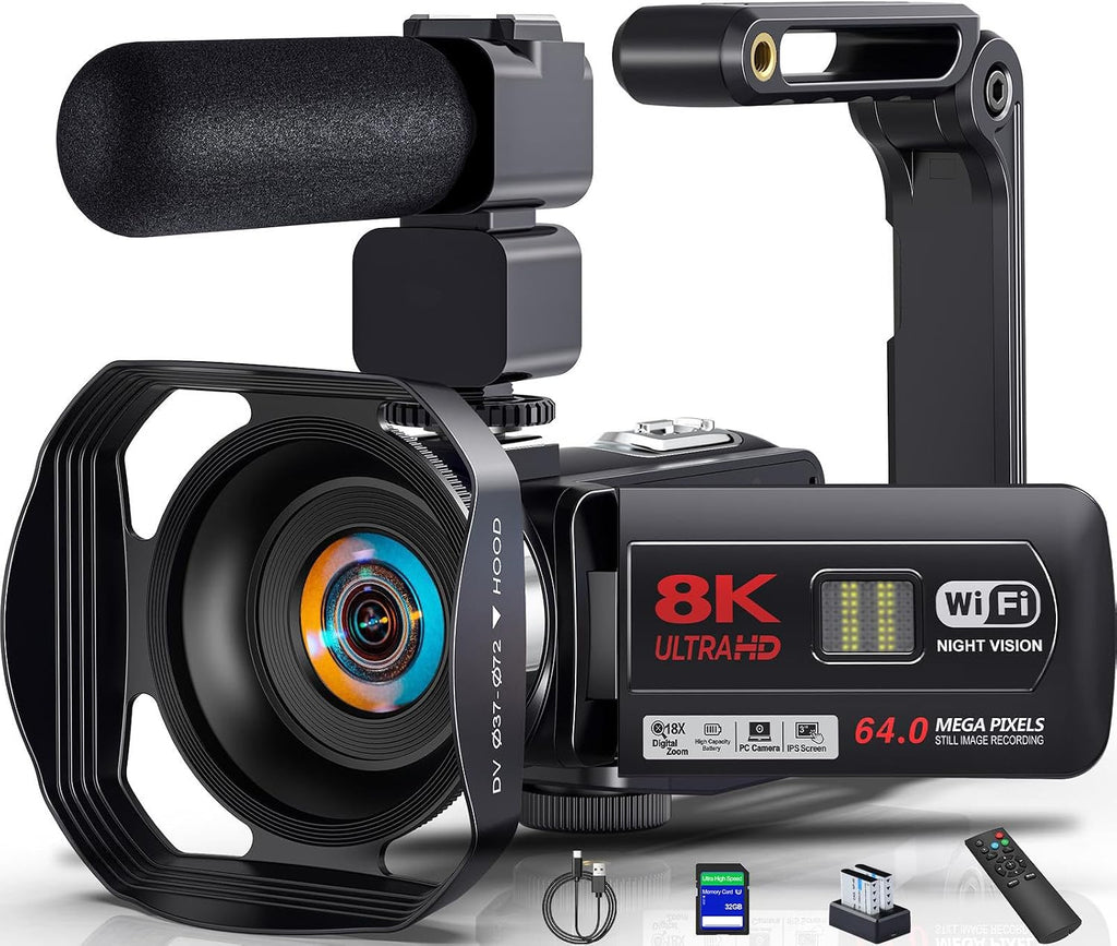 Video Camera Camcorder 8K 64MP WiFi 18X Digital Zoom Night Vision Vlog