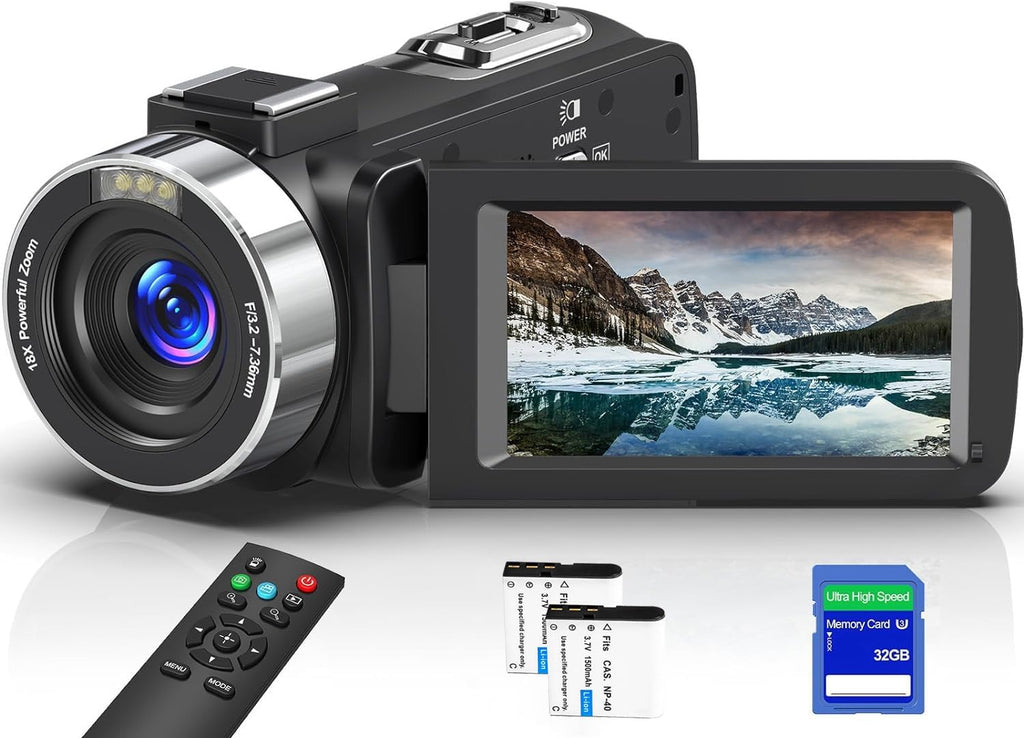 Video Camera 8K 64MP Camcorder 18X Digital Zoom IR Night Vision Vlogging
