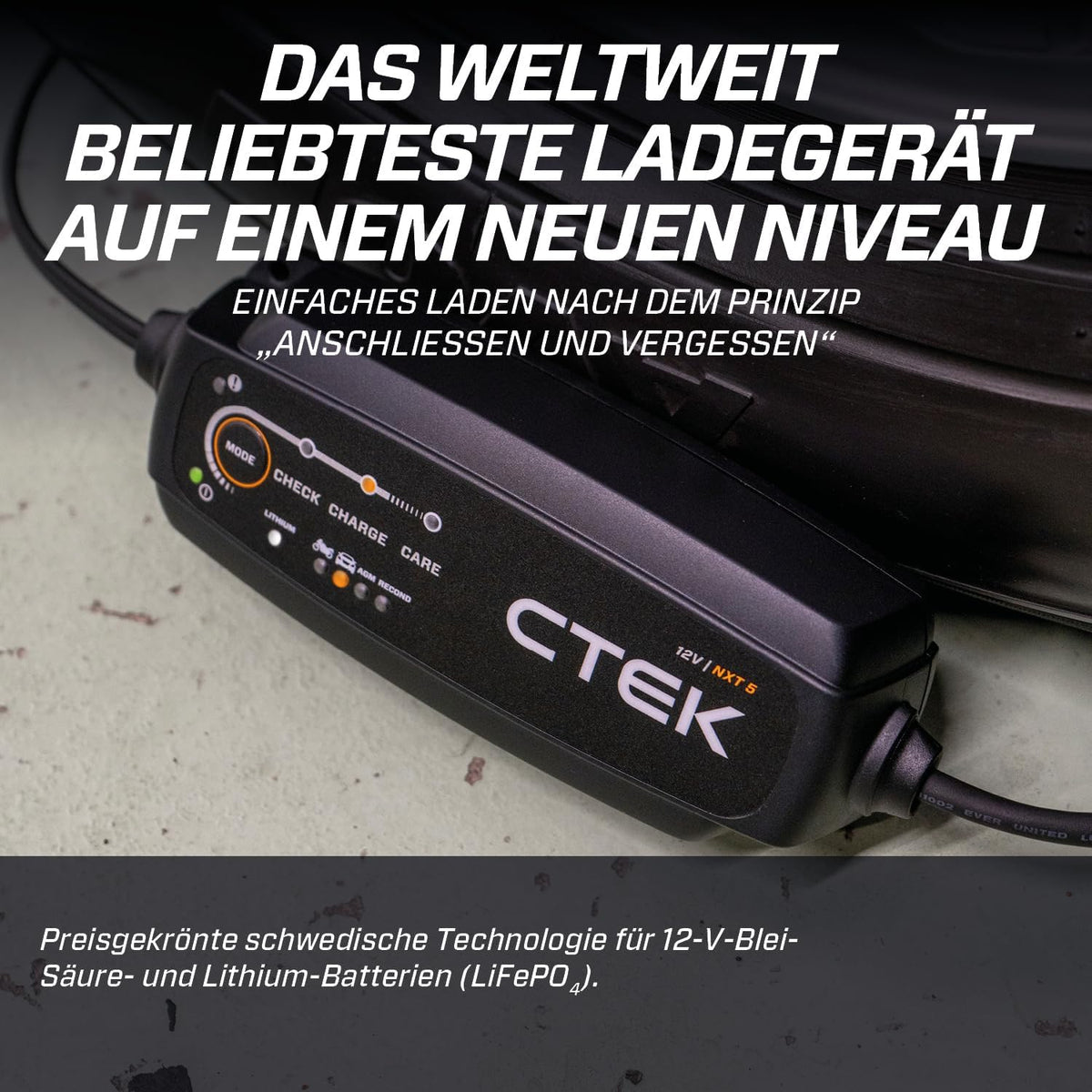CTEK NXT 5 Smart-Batterieladegerät 12 V, 5 A, kompatibel mit Blei-Säure- und Lithium-Batterien, Rekonditionierungsmodus, AGM-Optimierung, Temperaturkompensation, praktischer Batterie-Wartungsgerät