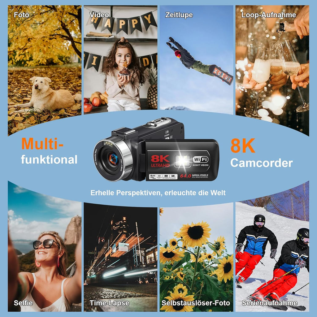 Video Camera Camcorder 8K 64MP WiFi 18X Digital Zoom Night Vision Vlog
