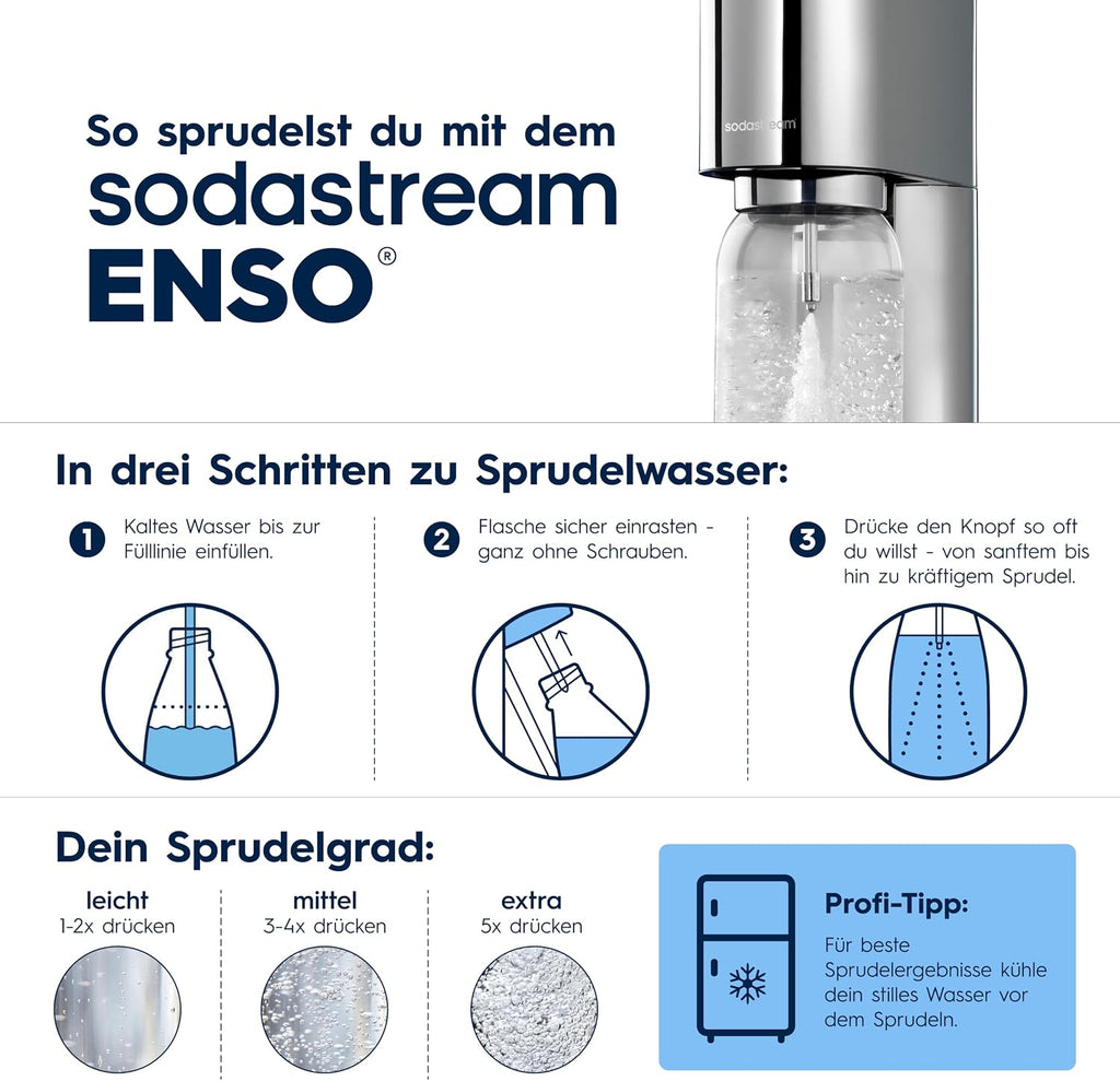 SodaStream ENSO Wassersprudler -1L Sprudlerflaschen & CO2-Zylinder, Silber