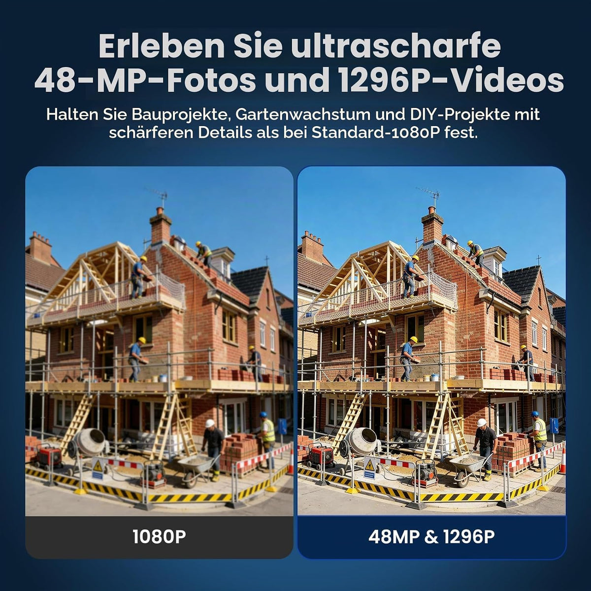 Time Lapse Camera 1296P 48MP Construction Site Camera, 6x Digital Zoom, 180 Day Recording Timelapse Camera with LED Light, Time Lapse Camera for Construction Sites, Gardening, Plants, Cooking (64GB Card)