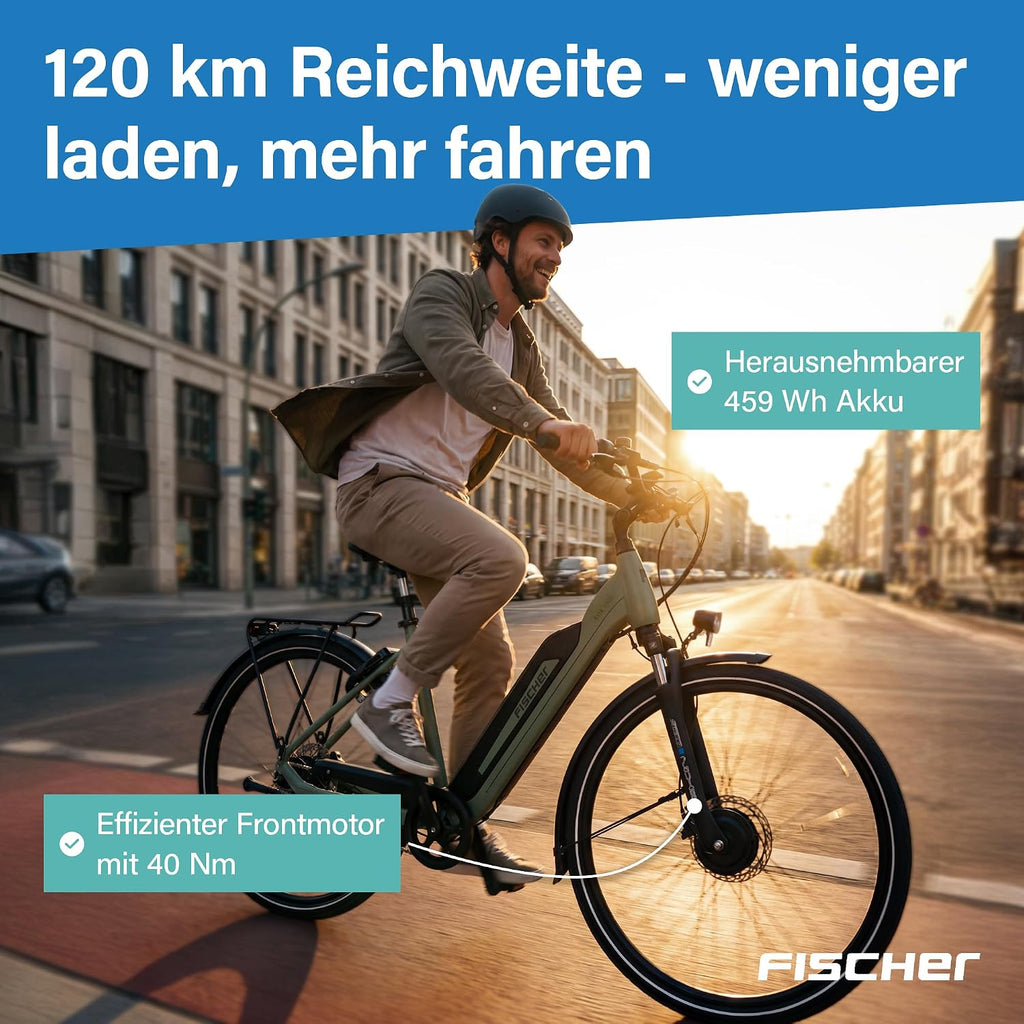 Fischer E-Bike City CITA 2403 Active Elektrofahrrad für Damen und Herren, RH 43, Frontmotor 40 Nm, 48 V Akku