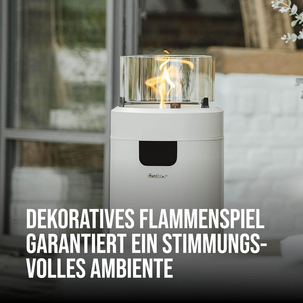 Enders Terrassenfeuer NOVA LED L TAUPE, Gas Terrassenfeuer mit Ambientebeleuchtungen, ECO GREEN Brenner-Technologie und exzellentem Design, H102cm Ø 62cm, taupe/gold #5606