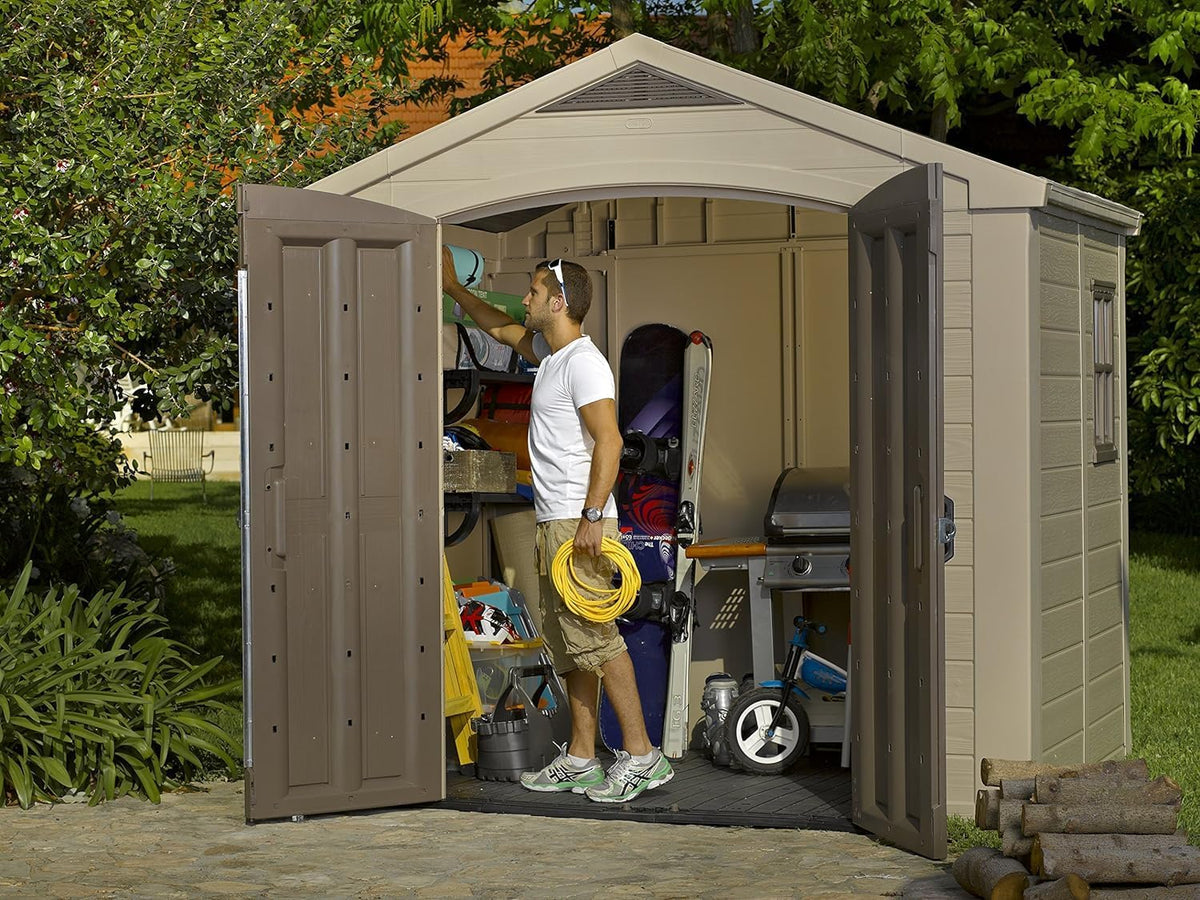 Keter Gerätehaus Factor 8x6, Beige, 8.1m³ Rauminhalt, Außenmaße (B/T/H):256.5 x 182 x 243 cm, wetterfest, wasserdicht, UV-beständig, Outdoor
