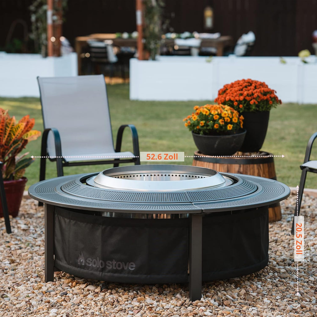 Solo Stove Surround Fire Pit Table with Heat Protection Large | Raiser and Storage for Yukon Powder Coated Steel/UV Resistant Material - Height 52cm Width 133.5cm Black