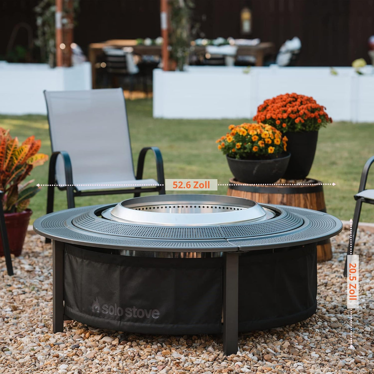 Solo Stove Surround Fire Pit Table with Heat Protection Large | Raiser and Storage for Yukon Powder Coated Steel/UV Resistant Material - Height 52cm Width 133.5cm Black