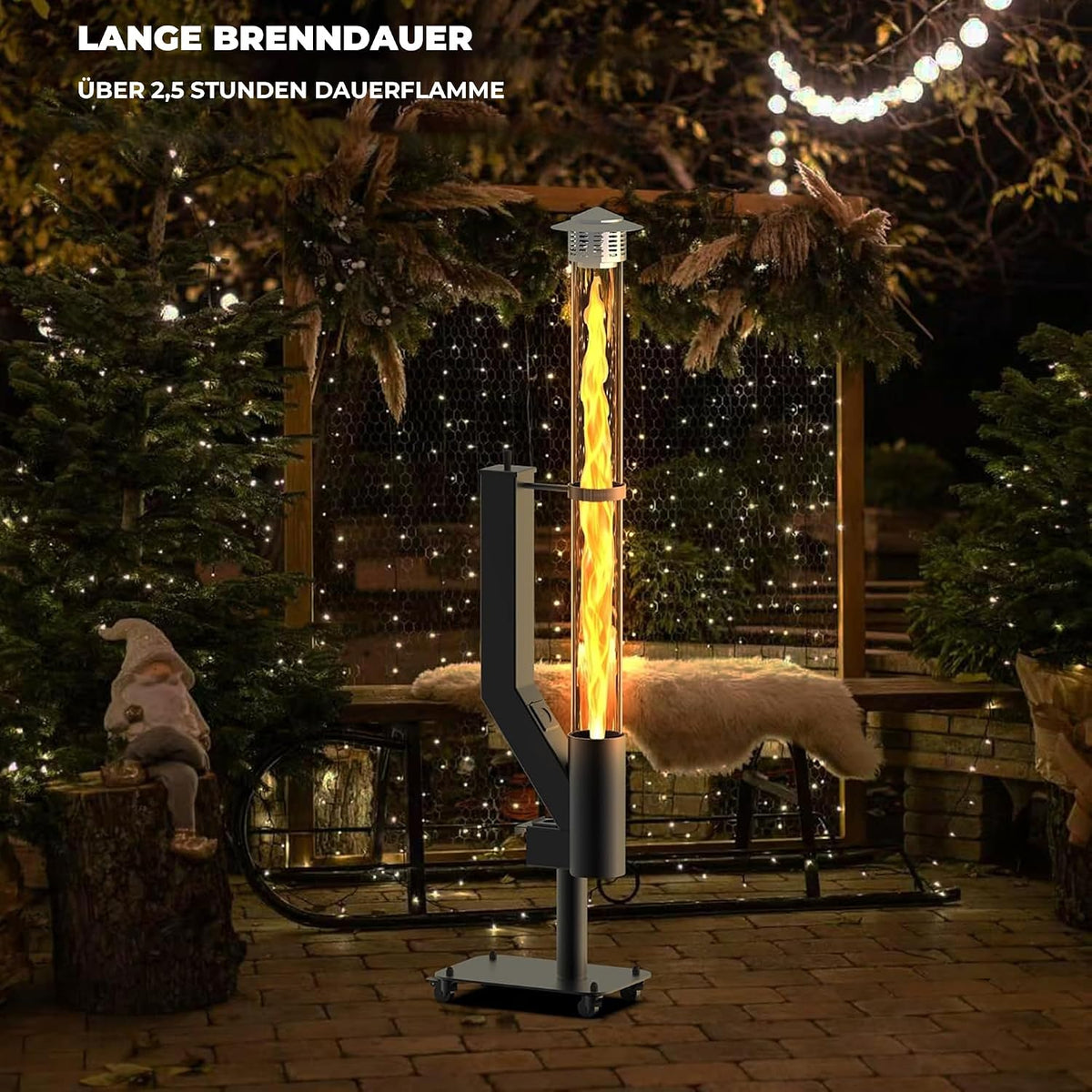 Outdoor Pellet Fire Bowl - Spiral Swirling Flame Column with Glass Tube Provides a Cozy Atmosphere on Patio and Garden, Ideal for Backyard and Camping