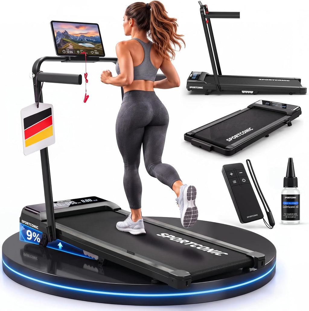 Sportconic Treadmill 1-12 km/h - Foldable & Electric for Home - Quiet Under Desk Use - Walking Pad with Incline, Tablet Holder