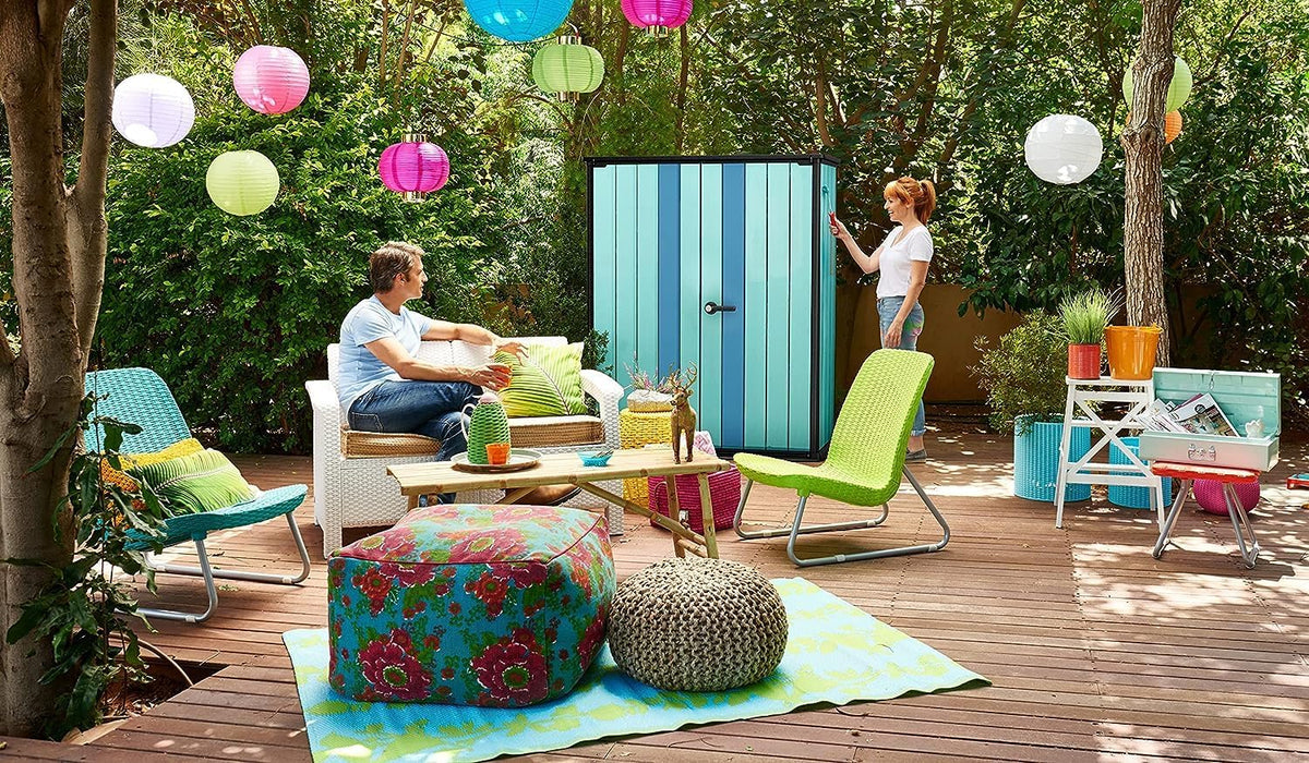 Keter High Store Plus Aufbewahrungsbox, 1400l Fassungsvermögen, Außenmaße B/T/H 140x73,6x170,4cm, Duotech Material, anstreichbar, wasserdicht, wetterfest und pflegeleicht