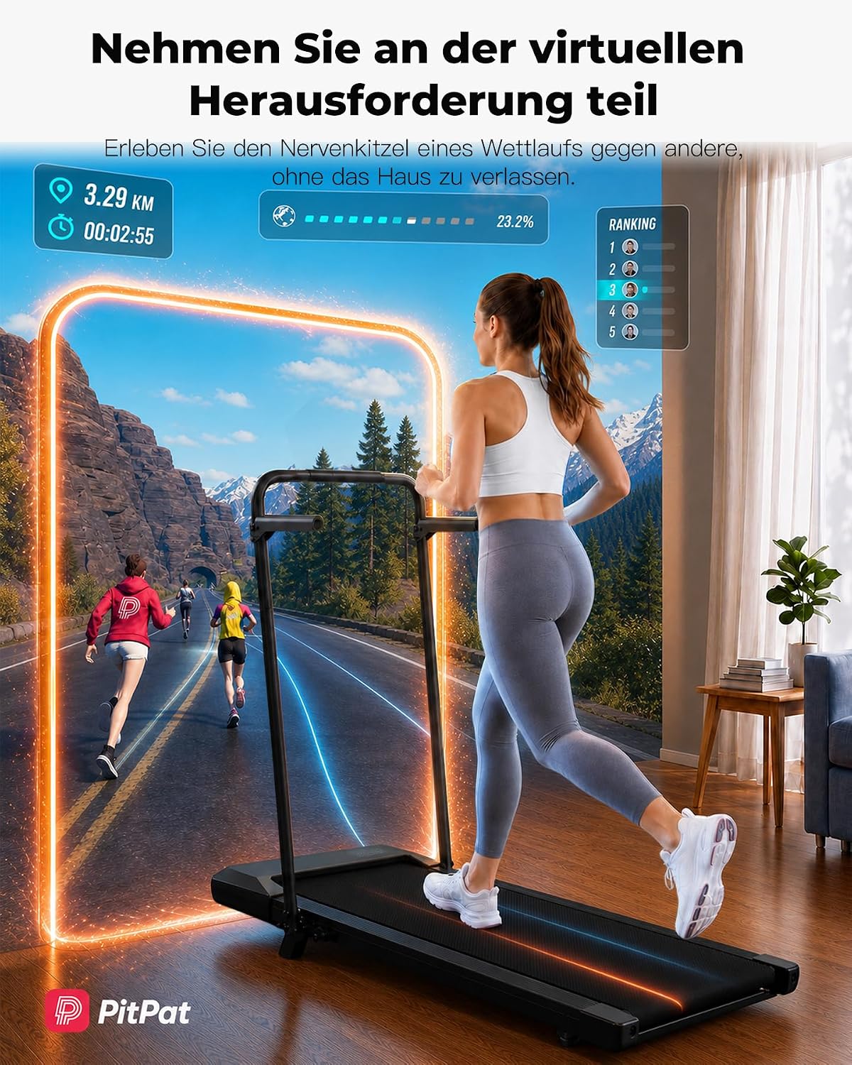 Superun Walking Pad mit Steigung, APP KI-Trainer, leises Büro Laufgerät