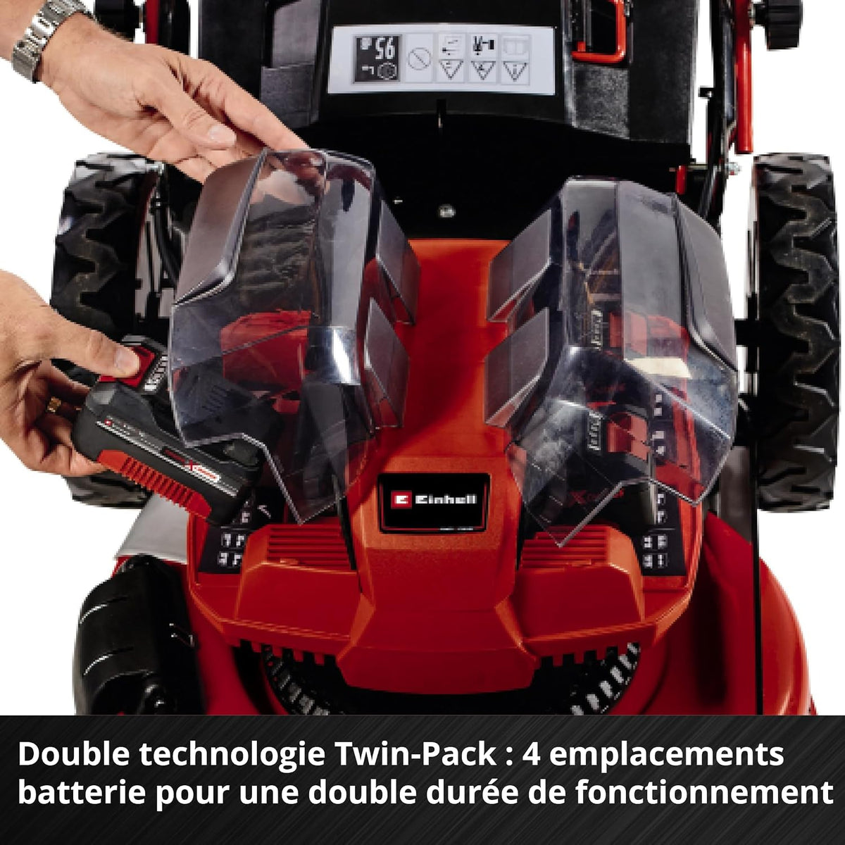 Einhell Professional Cordless Lawnmower GP-CM 36/47 S HW Li Power X-Change (36V, 47cm Cutting Width, Self-Propelled, Carbon Free Motor) Comes with 4 x 4.0Ah Batteries and 2 Dual Chargers