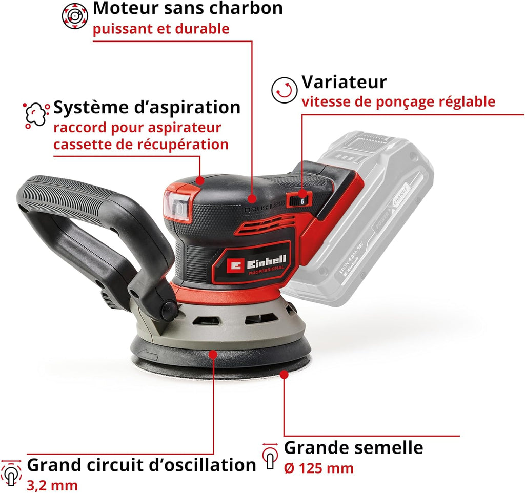 Einhell Professional TP-RS 18/32 Li BL-Solo Power X-Change Cordless Orbital Sander (18 V, Brushless Motor, 125 mm soleplate, sandpaper included)