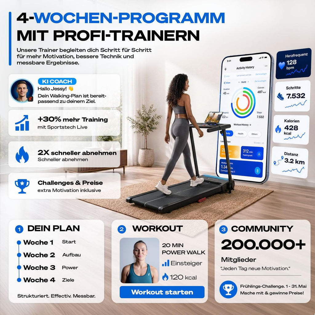 Sportstech, Laufband für Zuhause klappbar, bis 12 km/h, 9% Steigung
