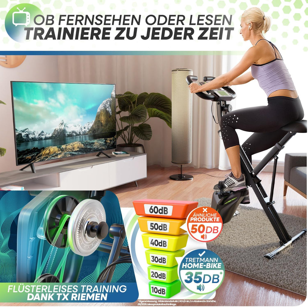 Tretmann Home Fahrrad klappbar – extra bequem & leise, bis 150 kg belastbar