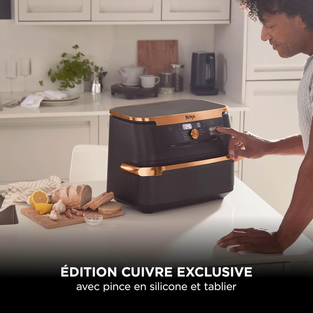 NINJA Foodi FlexDrawer Air Fryer, Dual Zone with Removable Divider, Large 10.4L Drawer, 7-in-1, Double Zone, Dishwasher Safe Non-Stick, Black & Copper, AF500EUCP