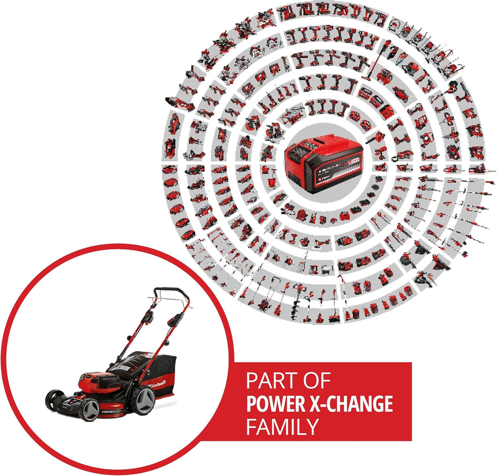 Einhell Professional Cordless Lawnmower GP-CM 36/47 S HW Li Power X-Change (36V, 47cm Cutting Width, Self-Propelled, Carbon Free Motor) Comes with 4 x 4.0Ah Batteries and 2 Dual Chargers