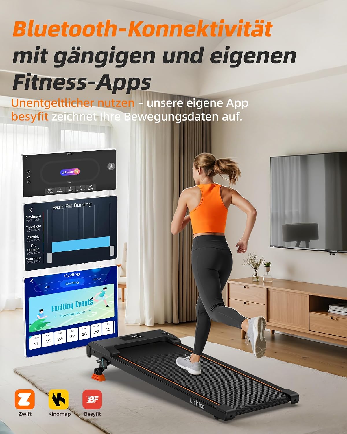 Lichico 3-in-1 Walking Pad mit 0-12% Steigung, Laufband für Zuhause Klein