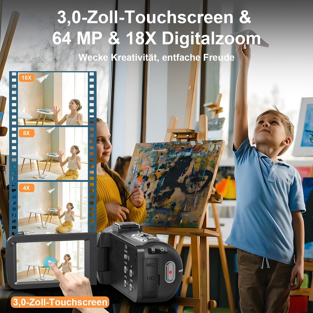 Video Camera Camcorder 8K 64MP WiFi 18X Digital Zoom Night Vision Vlog