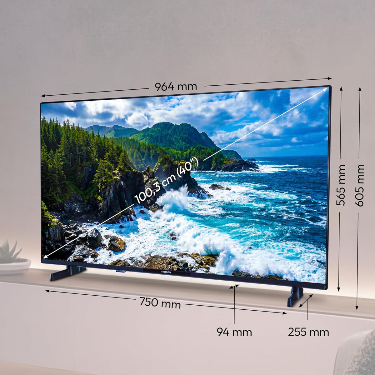 MEDION 100,3 cm (40 Zoll) Full HD Fernseher (Smart-TV, HDR, VIDAA Store, Netflix, Prime Video, Disney+, DAZN, Paramount+, HbbTV, PVR, Bluetooth, MD 840101)