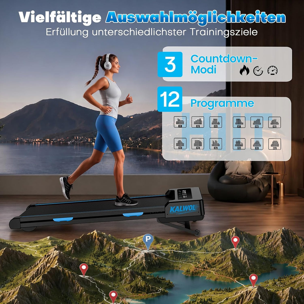 Walking Pad mit 14% Automatischer Steigung, 5 In 1 Laufband für Zuhause mit 3.5 HP bürstenloser Motor, 10km/h Laufband Schreibtisch für Zuhause & Büro mit LED-Display, 12 HIIT-Programme, Bis 180 kg