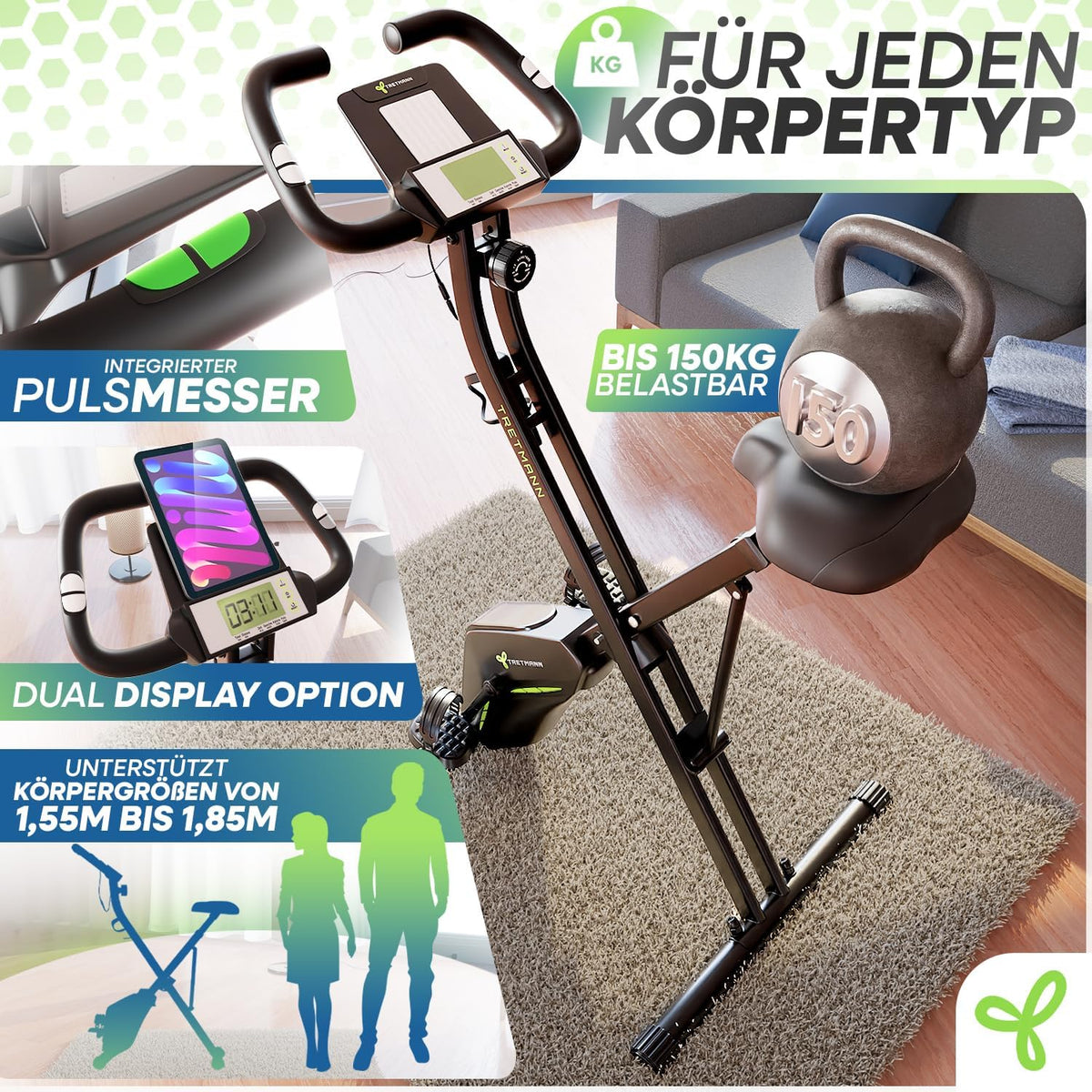 Tretmann Home Fahrrad klappbar – extra bequem & leise, bis 150 kg belastbar
