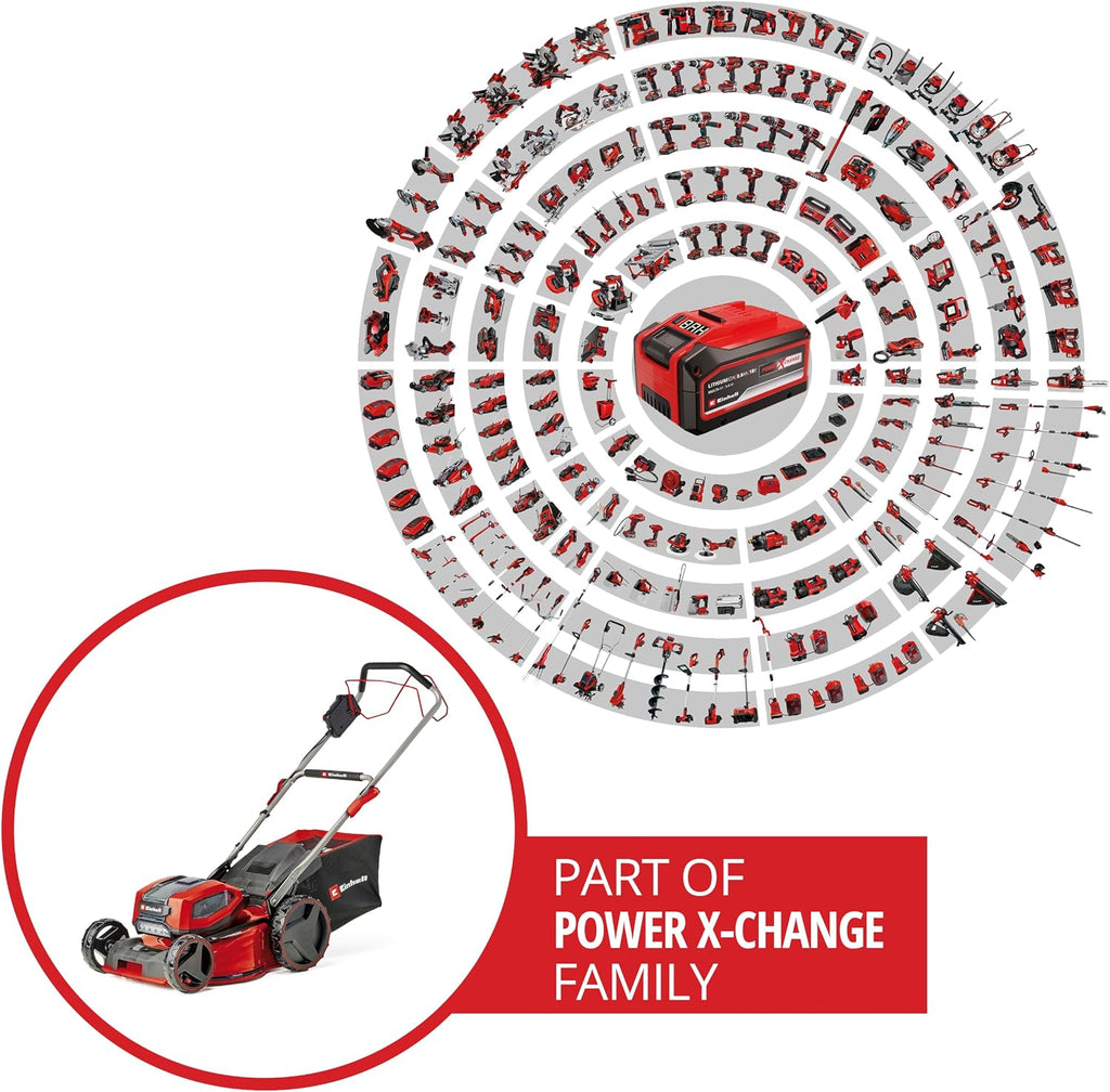 Einhell Professional Cordless Lawnmower GP-CM 36/47S Li BL (4x4.0Ah) Power X-Change (36V, Brushless Motor, Cut to 47cm, Tray 65L) Comes with 4 x 4.0Ah Batteries and 2 Dual Chargers