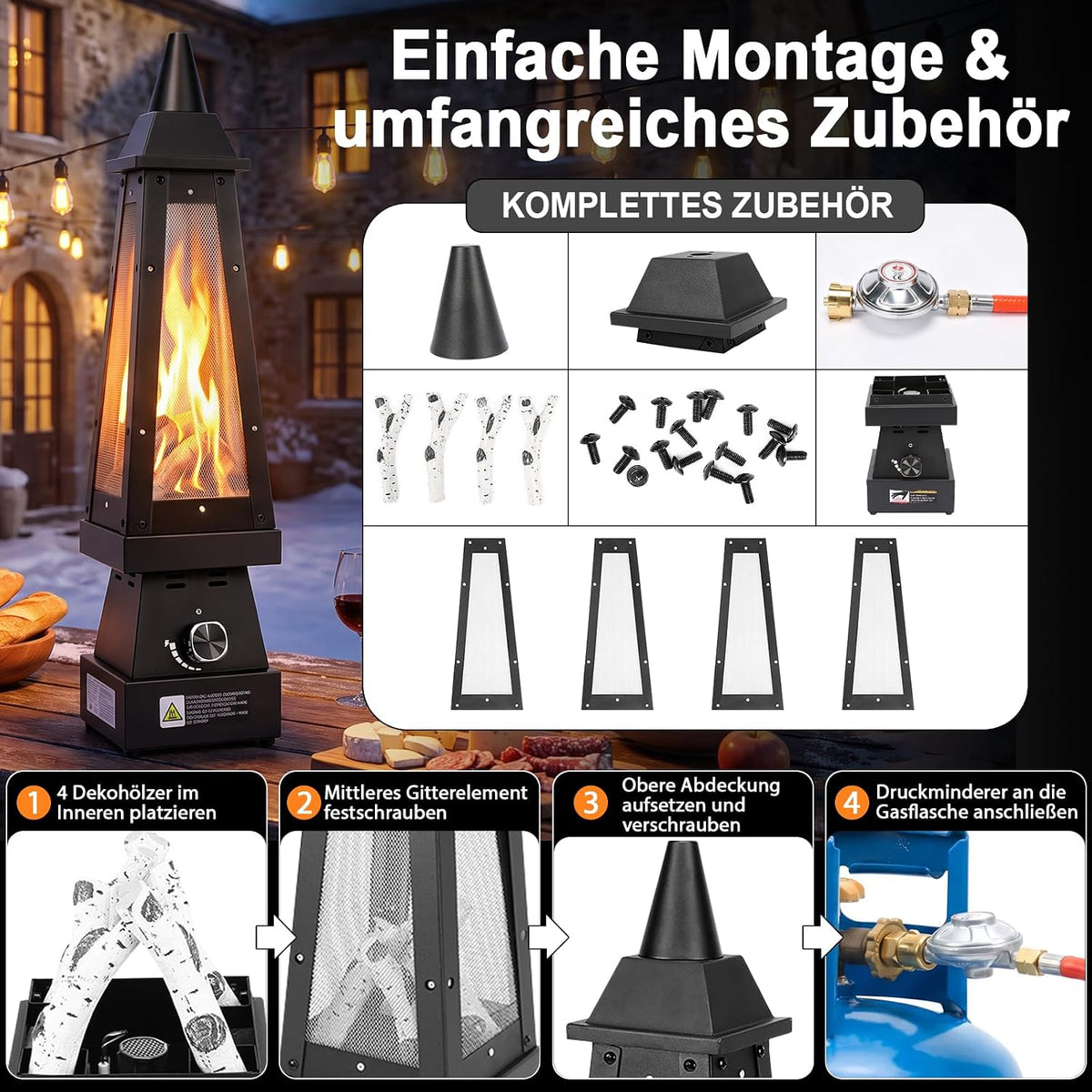 Uniflasy Propane Gas Table Fire, Outdoor Table Fireplace for Patio, Garden