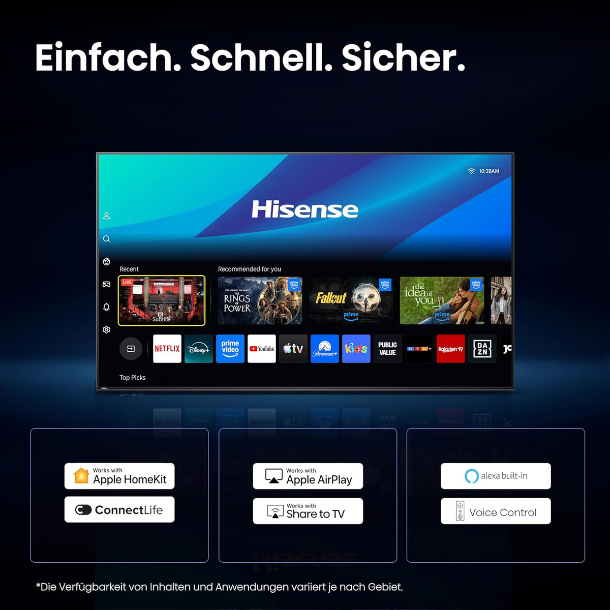 Hisense 43E7DS Fernseher 43 Zoll, 4K UHD QLED, Smart TV, Hi View AI Engine, 60Hz Game Mode Plus, Dolby Vision IQ, QLED Colour, Filmmaker, Smooth Motion, Airplay, Sprachsteuerung, 2026