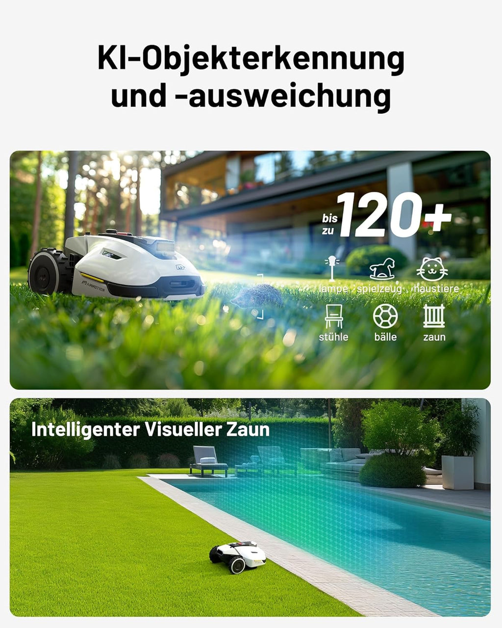 MAMMOTION YUKA 2000 Mähroboter ohne Begrenzungskabel, Max. 2400m², NetRTK+Vision, Keine RTK-Antenne, Auto-Kartierung,2000m², Intelligenter Rasenmäher Roboter mit 4G-Modul, 50% Steigung(YUKA 2000)