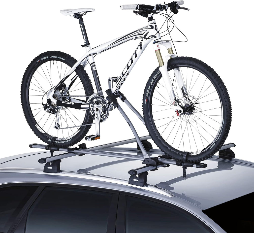 Thule EuroWay G2 Dachfahrradhalter, Rahmenhalterung, 80mm, Schnellspanner, abschließbar, Silber