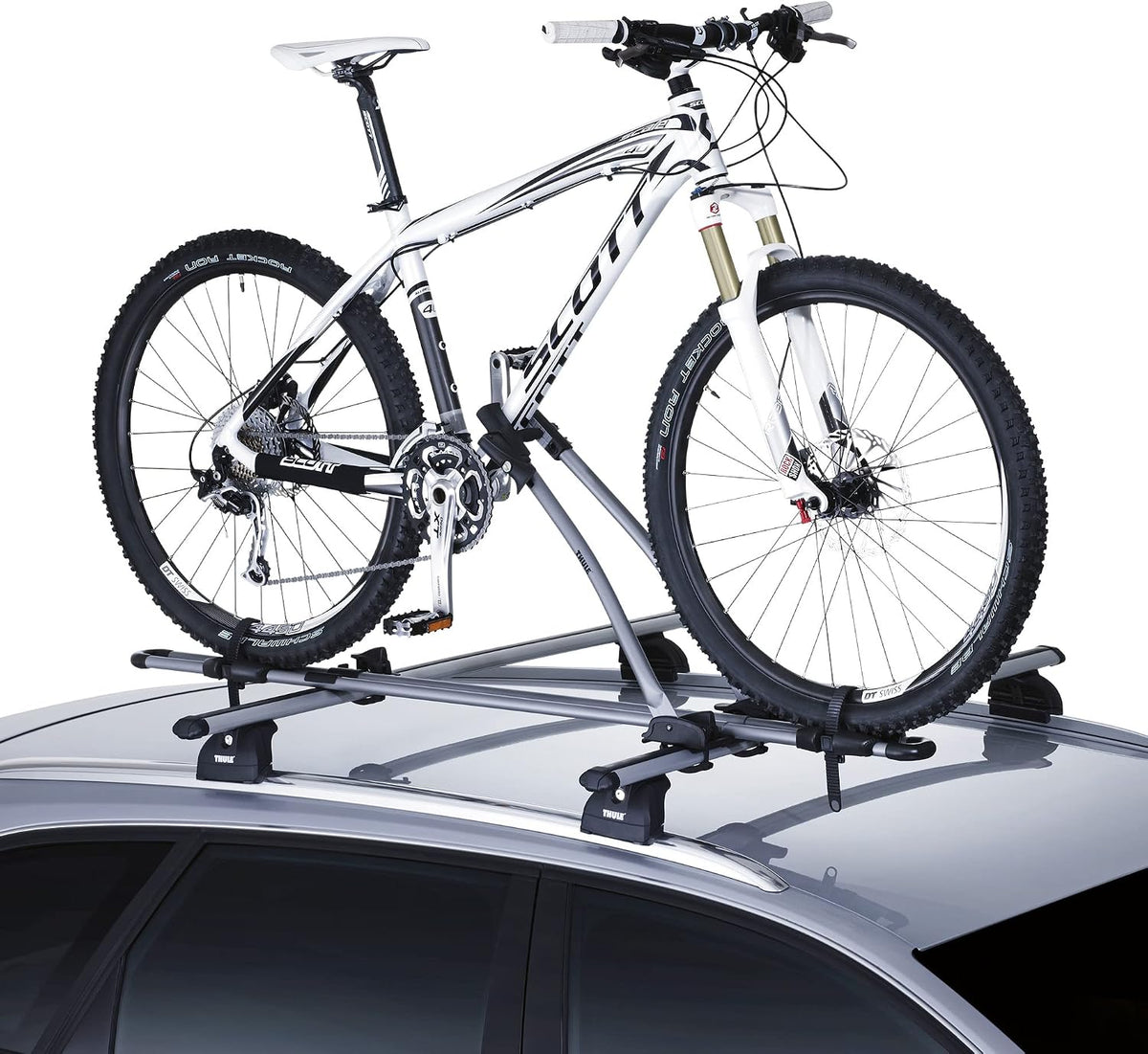 Thule EuroWay G2 Dachfahrradhalter, Rahmenhalterung, 80mm, Schnellspanner, abschließbar, Silber