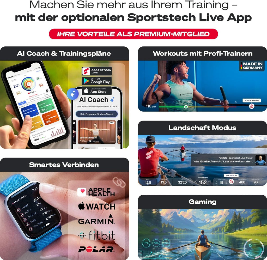 Sportstech Rudergerät für Zuhause, leise 32-Stufen Magnetwiderstand, PROwer