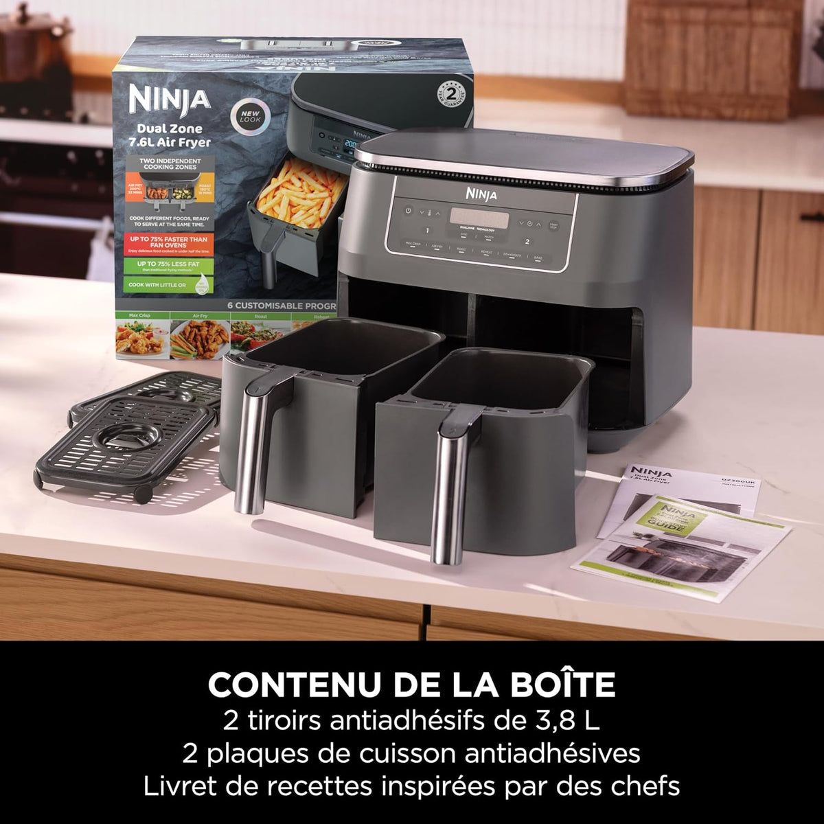 Ninja DualZone, Air Fryer, 2 Drawers, 7.6 L, 6-in-1, Family Meal,DZ300EU