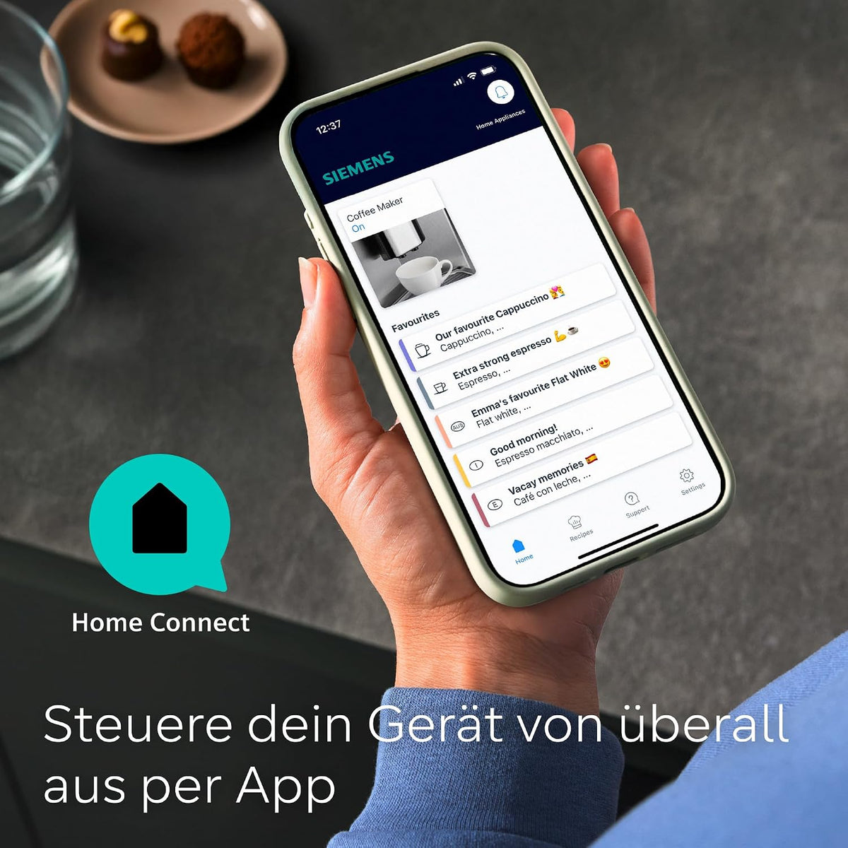 Siemens Kaffeevollautomat EQ700 classic, großes farbiges TFT-Display, 36 Heiß- und Kaltgetränke, Cold Brew, 10 Favoriten, 2-Tassen-Funktion, Steuerung per App, autom. Reinigungsystem, Silber, TP715E17