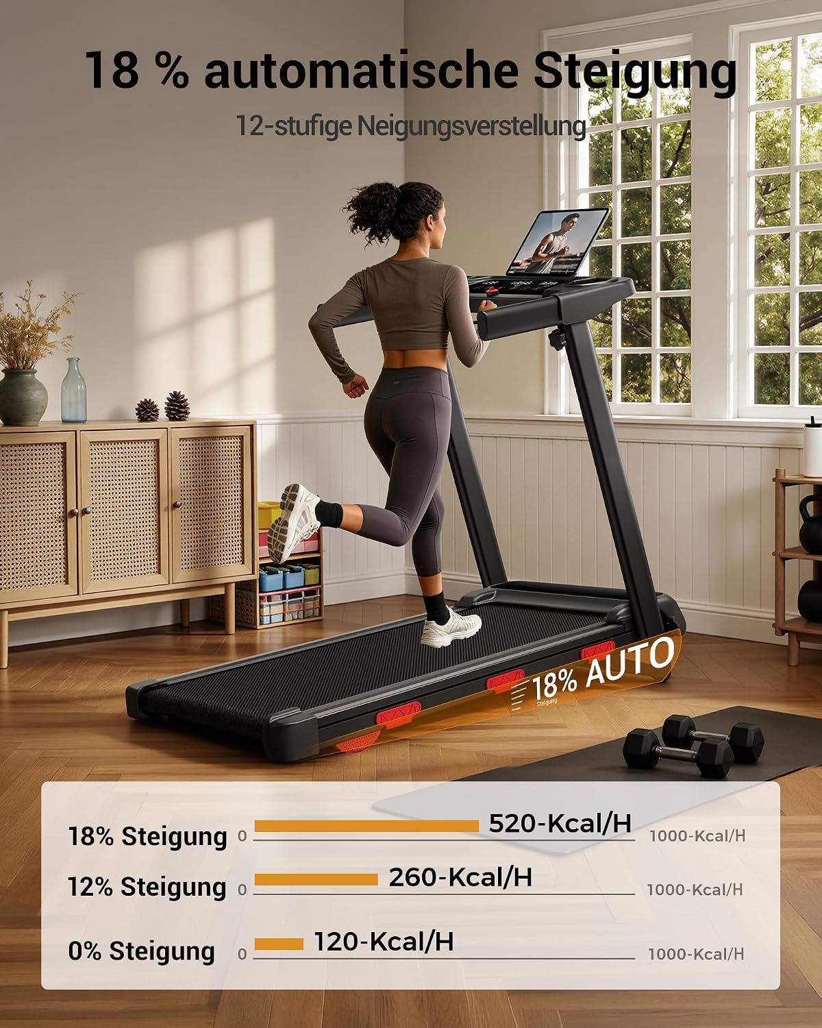 LONTEK 12KM/H Laufband mit automatischer Steigung