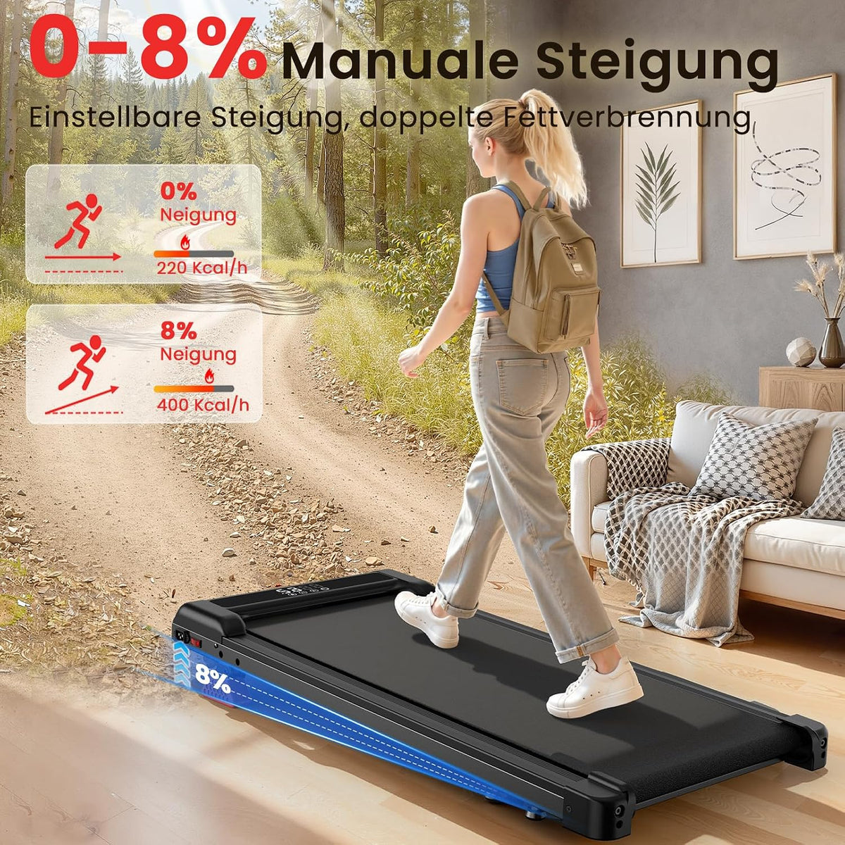 HomeFitnessCode Laufband mit Neigung für Zuhause - Walking Pad Elektrisch