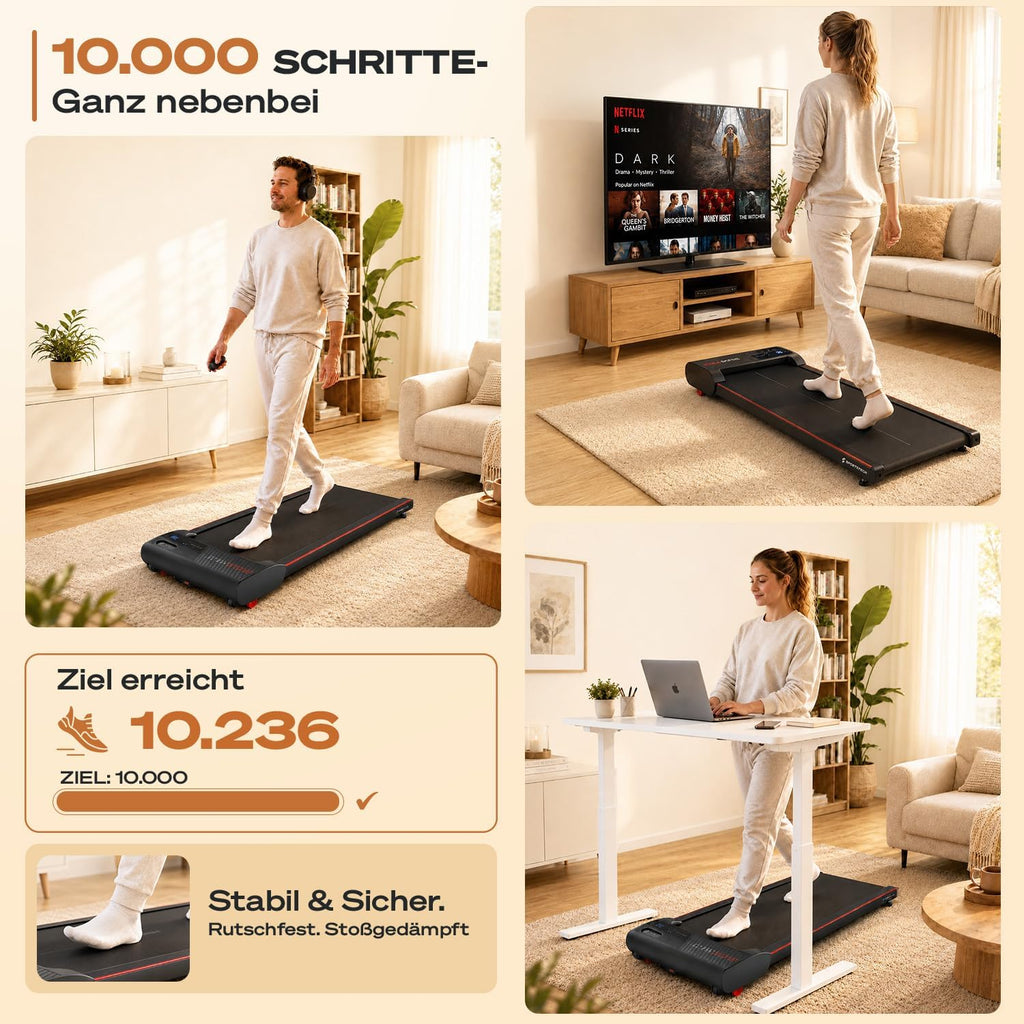 Sportstech, Walking Pad mit Steigung, 150 kg belastbar, 6 km/h, Under Desk