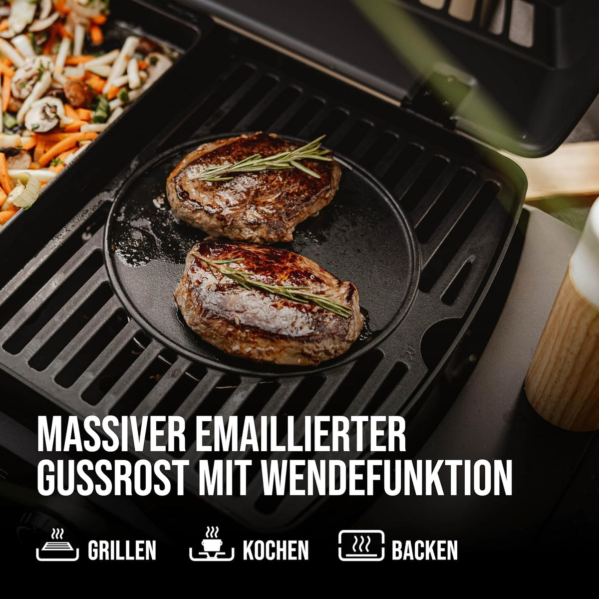 Enders Urban Pro II Trolley, Tischgrill mit Trolley, Grillen-, Kochen-und Backen Funktion, 2 Brenner Edelstahl, mit Grill-Thermometer, Balkon-, Camping-Grill, Aluguss-Gehäuse, Gusseisen-Rost #206272