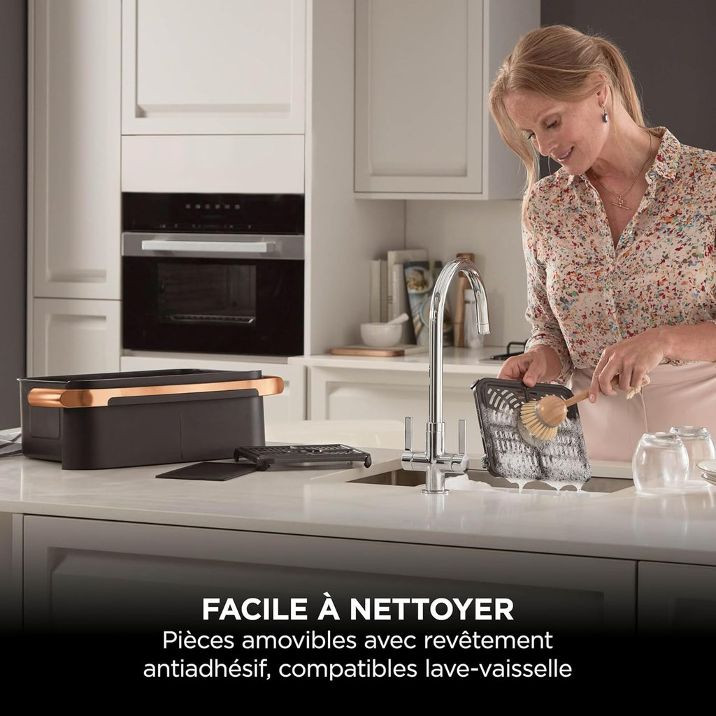 NINJA Foodi FlexDrawer Air Fryer, Dual Zone with Removable Divider, Large 10.4L Drawer, 7-in-1, Double Zone, Dishwasher Safe Non-Stick, Black & Copper, AF500EUCP