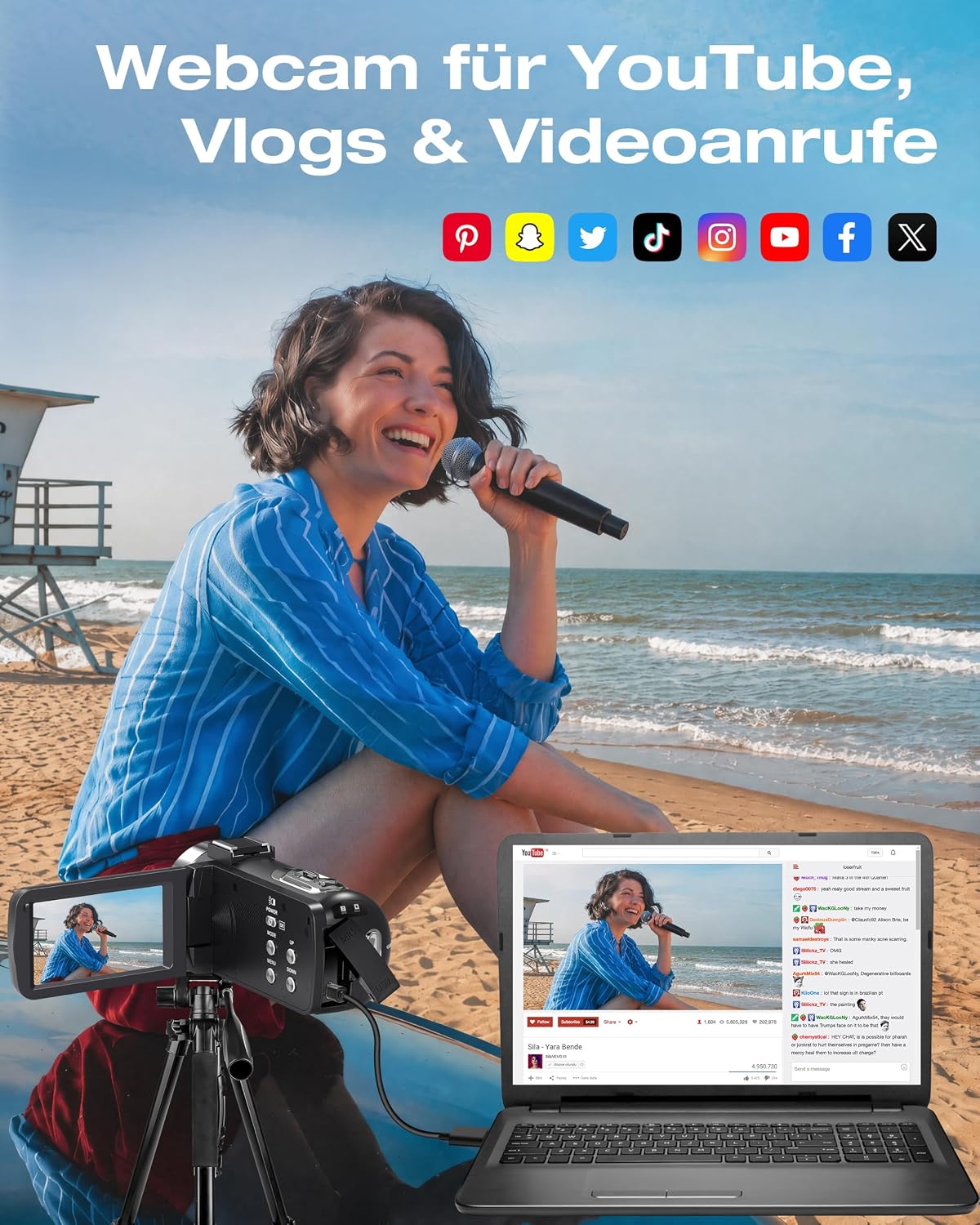 Videokamera 4K 80MP Camcorder IR Nachtsicht 18X Digitalzoom Vlogging Camera
