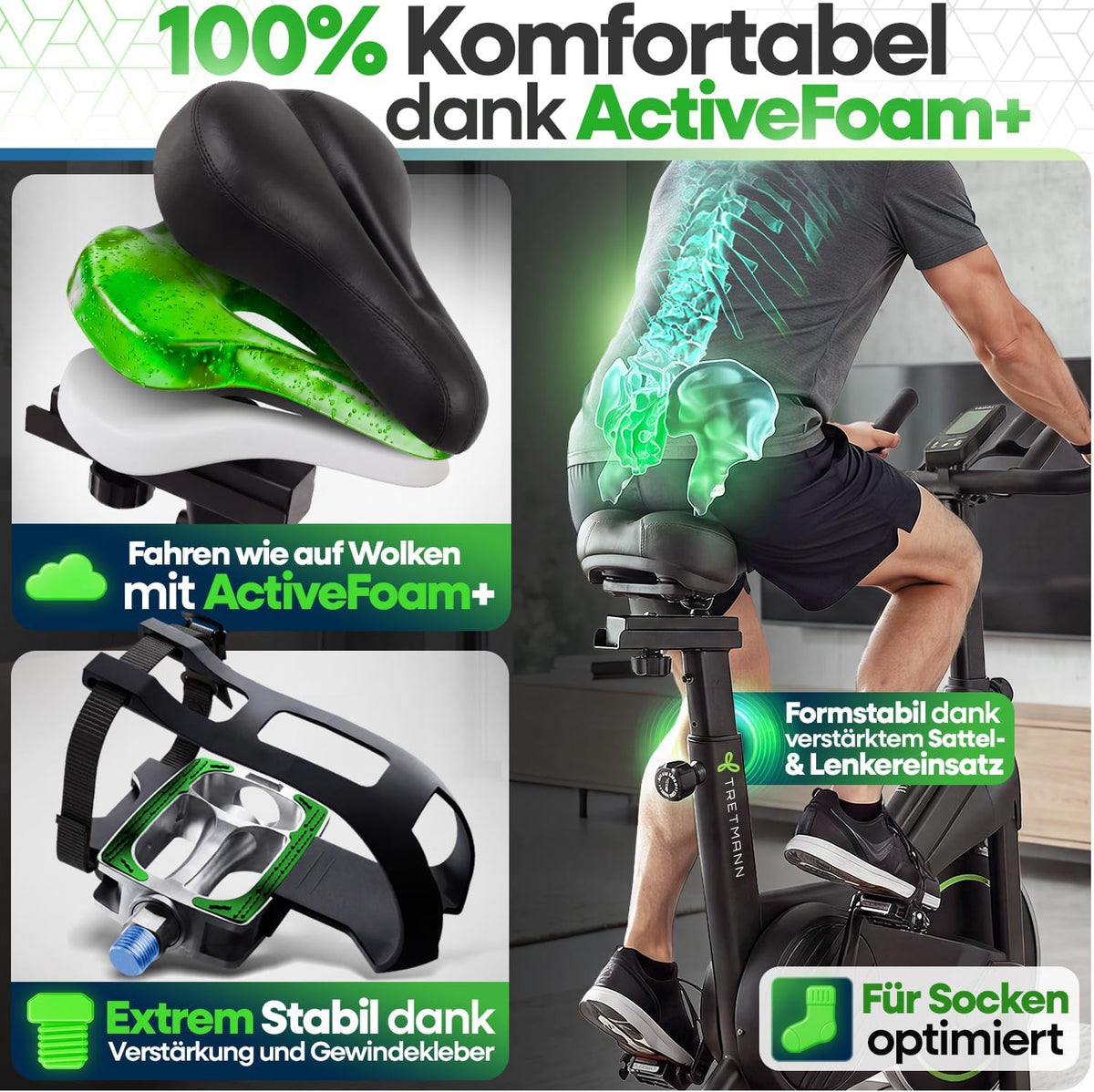 NEU Tretmann Heimtrainer Fahrrad 200 kg belastbar + APP - extra bequem