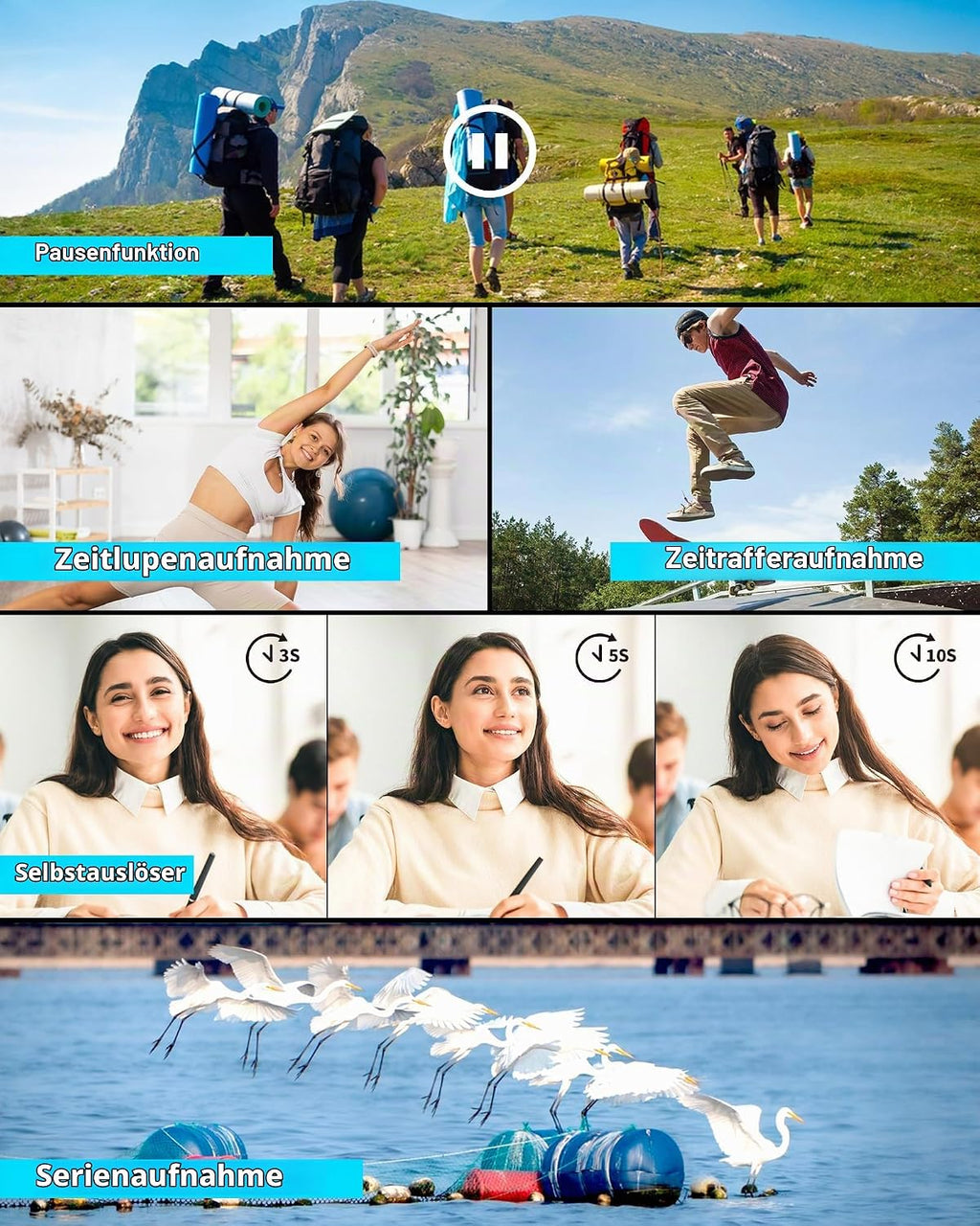 Videokamera 4K 48MP Camcorder 18X Digital Zoom Vlogging Kamera mit LED-Fülllicht für YouTube, 3.0'' 270°Drehbarer Screen Video Kamera mit Externem Mikrofon, Fernbedienung, 2 Batterien (32 GB Karte)