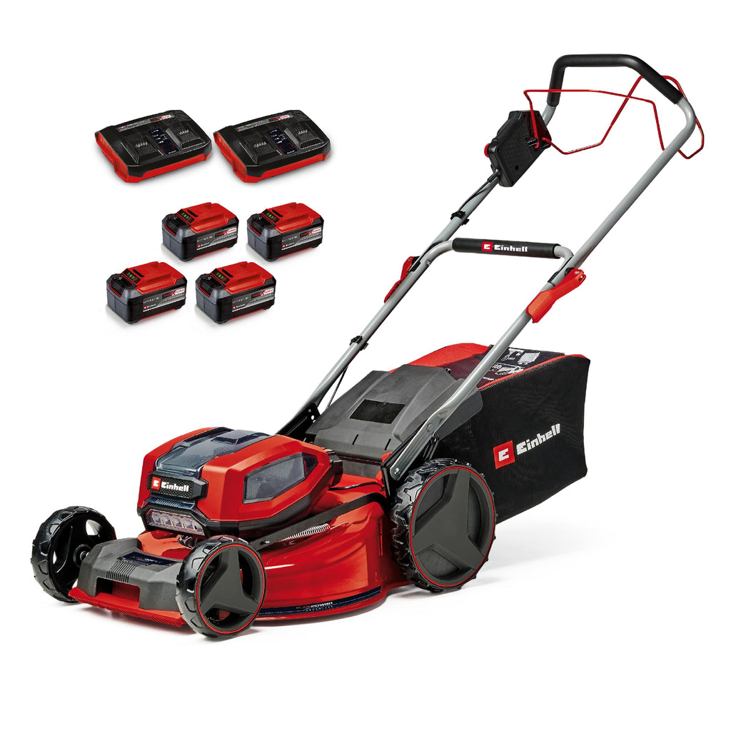 Einhell Professional Cordless Lawnmower GP-CM 36/47S Li BL (4x4.0Ah) Power X-Change (36V, Brushless Motor, Cut to 47cm, Tray 65L) Comes with 4 x 4.0Ah Batteries and 2 Dual Chargers