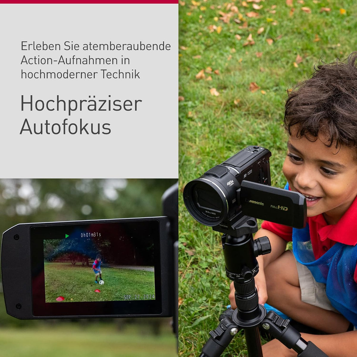 Panasonic HC-V900E-K Full HD Camcorder FHD Video 25mm F1.8 Wide Angle Lens 24X Optical Zoom Hybrid OIS+ HDR Zoom Microphone Touch Screen Black