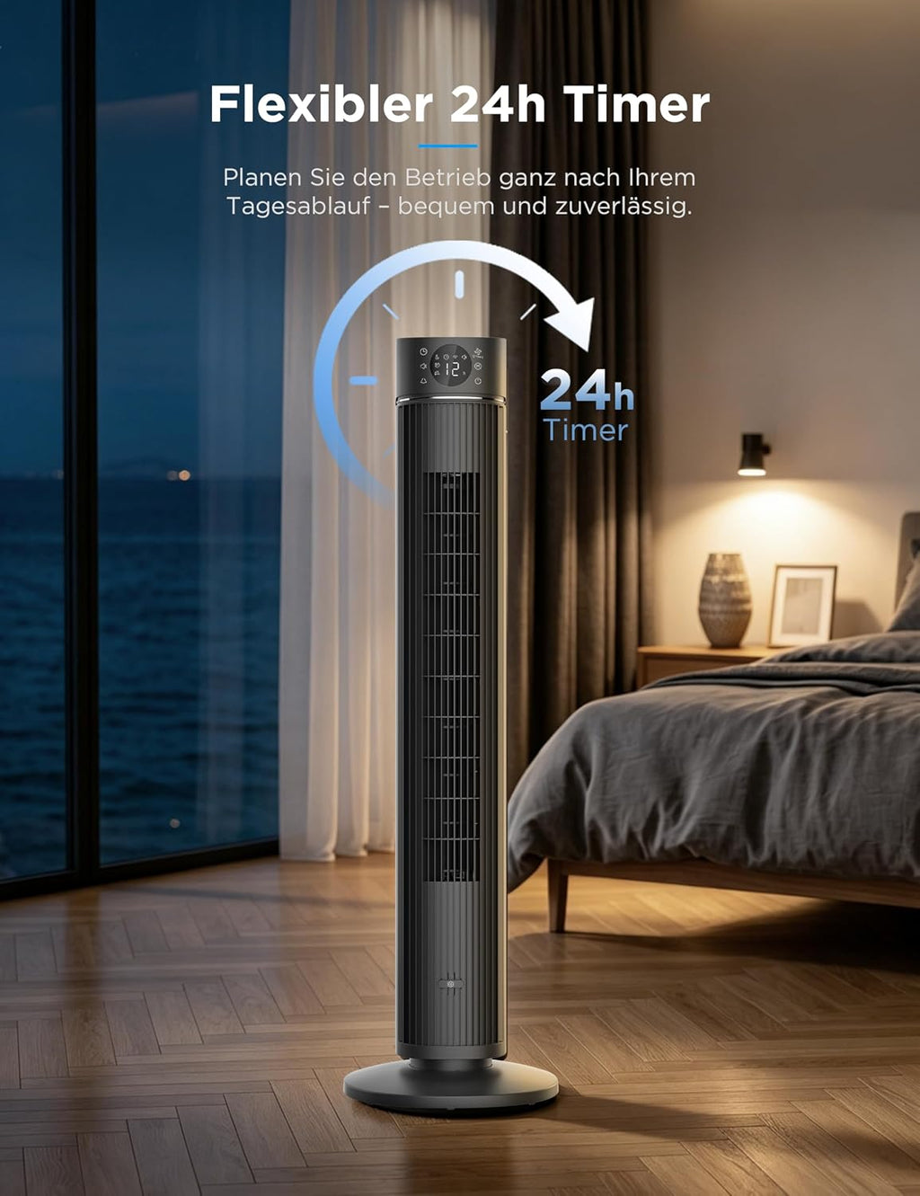 Midea FZ10-26ARDW Turmventilator, 2490 m³/h, 19 dB, DC-Motor, 12 Stufen, App, Schwarz